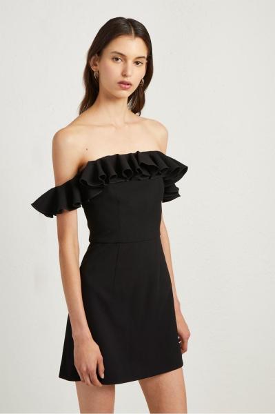 Preto da forma fora do plissado sexy das senhoras do vestido do ombro