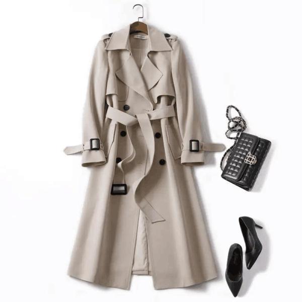 Elegant Light Fashion Puffer Down Coat Belted Overcoat Women Trench Coat