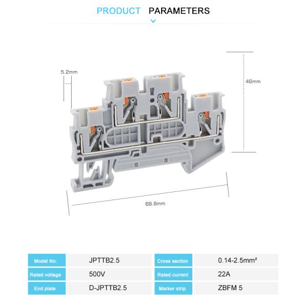 Push In Connection Feed Through Din Rail Mount Terminal Block IEC 60947-7-1 Standard