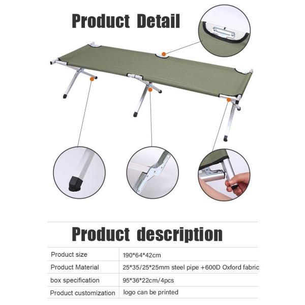 Зеленая кровать спать располагаясь лагерем кровати Оксфорда стальной трубы складывая на открытом воздухе для взрослых