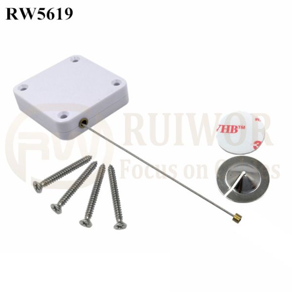 RW5619 Square Heavy Duty Retractable Cable Up To 5m Plus Dia 22mm Circular Sticky Metal Plate