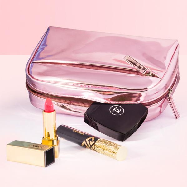 Small Pink Glitter PU Leather Wholesale Zipper Pink Shiny Makeup Bag