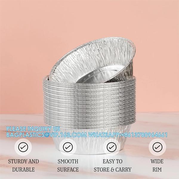 6.5'' Inch Round Tin Foil Pans Disposable Aluminum, Freezer & Oven Safe - For Baking, Cooking, Storage, Roasting