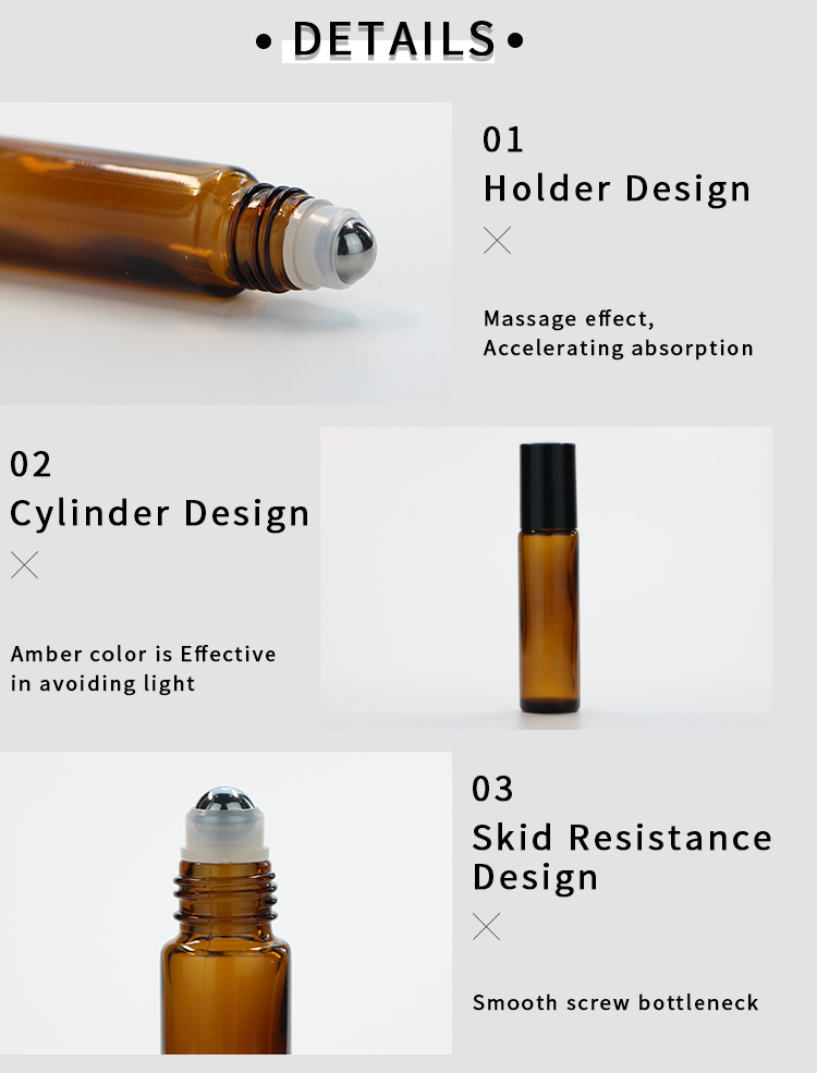 10ml Glass Roller Bottle Amber/ Clear Glass Roll On Bottle Designed with Leak Proof Steel Roller Ball for Essential Oil and Fragrance