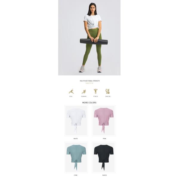 Cross Hem Lace Up Back Activewear T Shirts Breathable Short Sleeve T-Shirt For Women