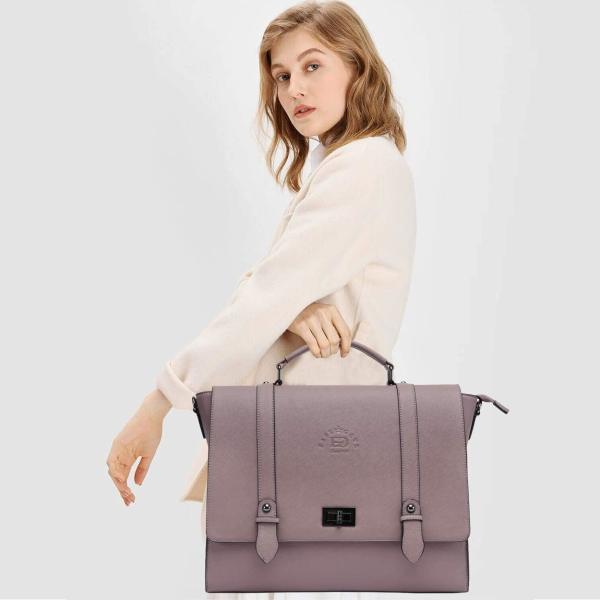 EASEGAVE WOMEN'S 17 INCH LAPTOP BRIEFCASE, VINTAGE PURPLE SAFFIANO ECO-LEATHER, MULTI-COMPARTMENT, 3 LB WEIGHT CAPACITY