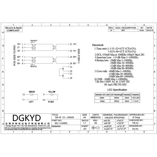 Tap up cat5 modular jack RJ45 with magnetics Single Port for router