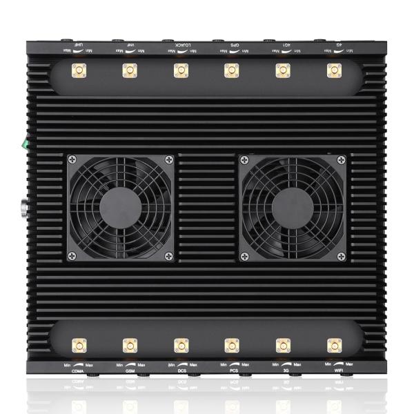 Powerful 12 bands jammer blocks 2G,3G,4G,5G,WIFI,GPSL1 signals with an output power of 100W ,shielding range up to 100m