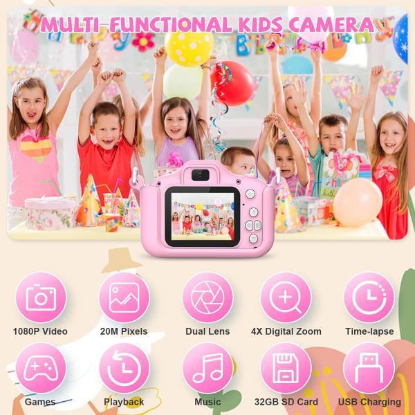 32GB SD Card Included Children Camera Portable Selfie Toy Camera for Kids 3-12 Years