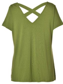 Back Cross Strap Ladies Stylish Top , Round Front Neck Back V Neck Shirt