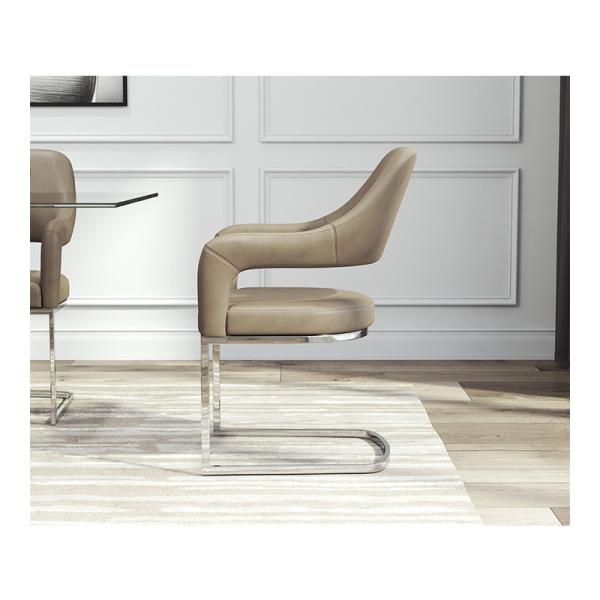 Contemporary silver stainless steel dining chair PU leather upholstery armrest chair for living room