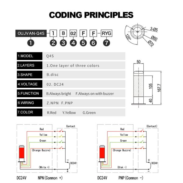 Luz de torre LED de baliza para máquina herramienta CNC, tres colores, PMMA, 70000 horas de vida útil