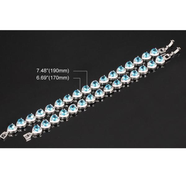 Fashion Platinum Plated Links Chain Heart Shape Blue Cubic Zirconia Tennis Bracelet (JDS949BLUE)