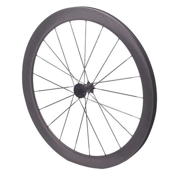 Black Carbon Road Bike Wheelset With Carbon Fiber Spokes And Straight Pulls