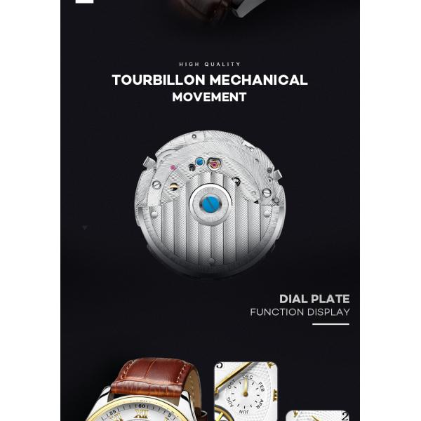 KINYUED Business Power Reserve Automatic Movement Luxury Watches For Men Automatic Skeleton Watch