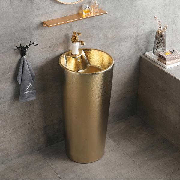 Pedestal 9L Floor Standing Bathroom Sinks Luxury Gold One Piece