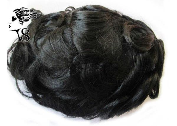Natural Black Toupee Hair Replacement System , French Mens Lace Hair Pieces