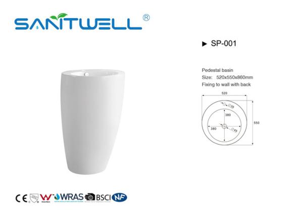 Modern Design Bathroom Pedestal Basins White Color With Compact Structure