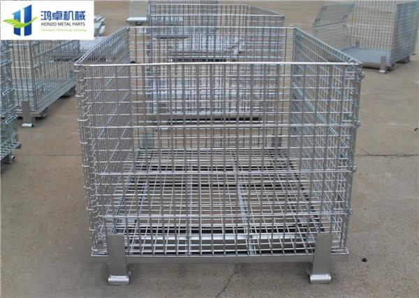 Euro Warehouse Wire Mesh Container Wire Folding Bulk Containers With Wooden Pallet
