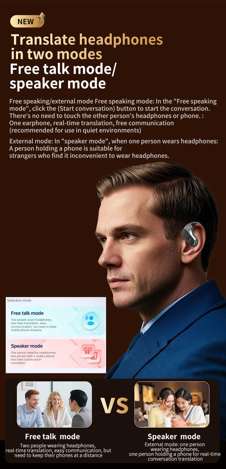 Real Time Multi Language Translator Earbuds Wireless Video Call AI Translator Headphones