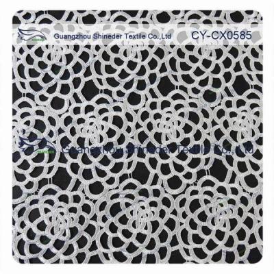 Antique Stretch Polyester Lace Fabric / Dressmaking Fabric With White Flower