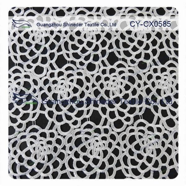 Antique Stretch Polyester Lace Fabric / Dressmaking Fabric With White Flower