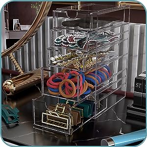 Clear Containers For Hair Accessory Organizing, Plastic Hair Accessory Organizer Box With 5 Drawers, Hair Accessory