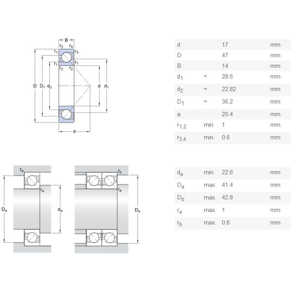Single Row Angular Contact Ball Bearings One Way Rotation 17 X 47 X 14 mm 7303B
