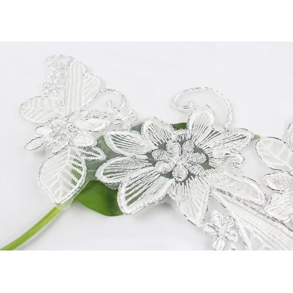 Flower Embroidered Collar Lace Applique Patches For Silver Lace Wedding Dresses