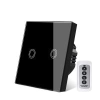 Commutateur électrique sans fil noir type 86 2 boutons de capteur de gang