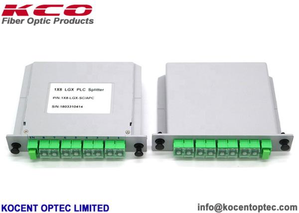 Green 1*8 Fiber Optic Splitter LGX PLC 0.3m Length For Rack Mountable Terminal Box