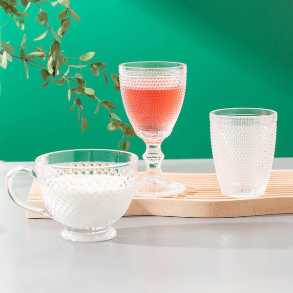 Beaded Hobnail Glass Drinking Cups Crystal Tumblers 260ml Old Fashioned Glasses
