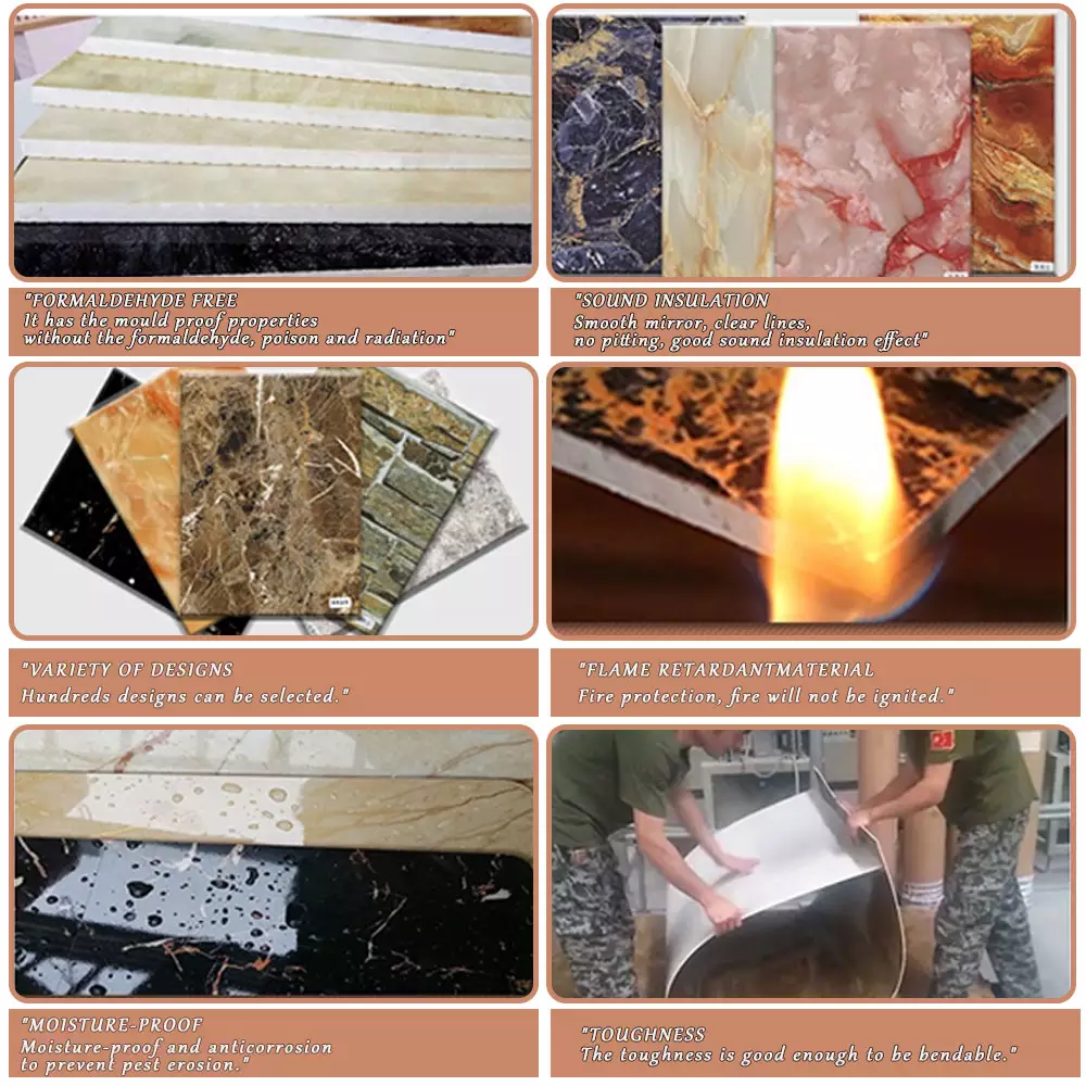 Luxury High Glossy 1220x2440mm 3mm PVC Marble Sheet Interior Wall Decoration