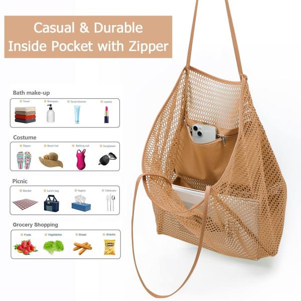 Reusable Mesh Beach Bag Custom Large Capacity Shoulder Bag for Women's Outdoor Travel