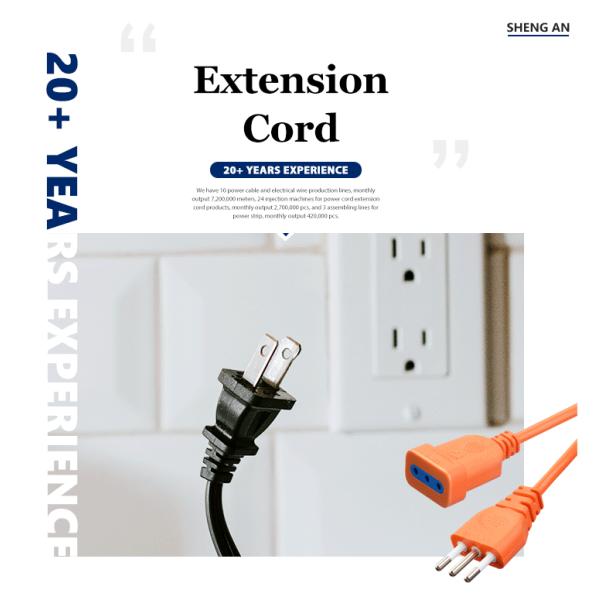 Permanent Extension Cord with NEMA Male End Type and Pure Copper Conductor 2 Prong Power Cord