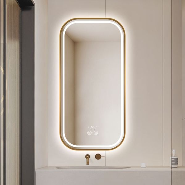 Kingstin Smart LED Bathroom Mirror Stainless Steel Dimmable Anti-Fog Touch Screen Wall Mirror Android Bluetooth Sensor