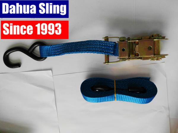 Iron Handle Ratchet Tie Down Straps , 1500kgs Cargo Ratchet Straps With S hook
