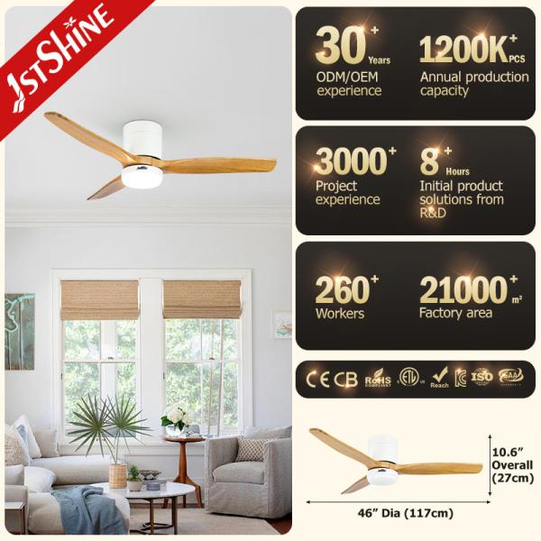 3 Lâmina de madeira natural de flush montado Smart App Control Ventilador de teto com luz LED