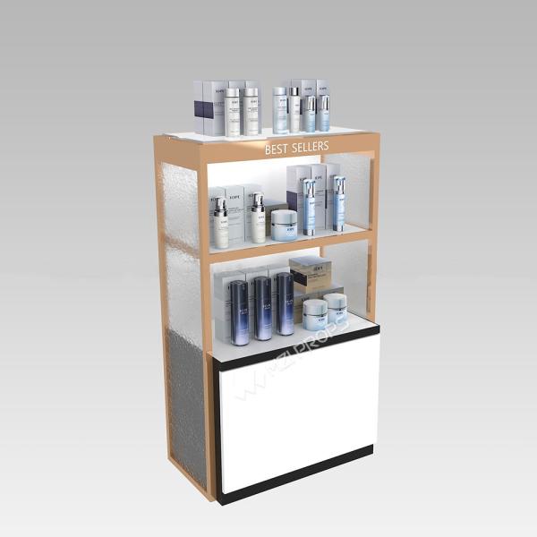 Makeup Display Cabinet Platinum Wooden Island End For Cosmetic Retail Shop Display Furniture and Perfume Store Fixtures