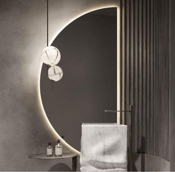 Luxurious Modern Half Moon LED Light Frameless Bathroom Vanity Mirror Touch Switch IP44 3-year Warranty Plug Powered Hotels