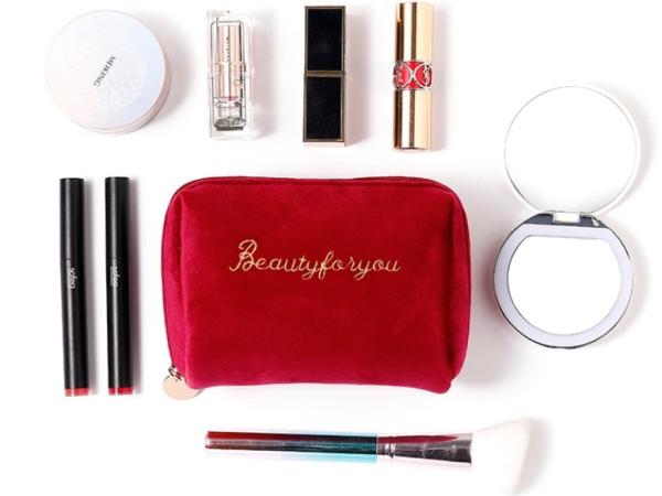 Multicolor Small Cosmetic Travel Bag Velvet Embroidered Makeup Bag