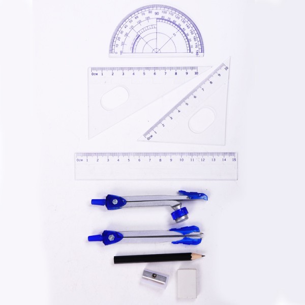 Whosale Cheap School Stationery Student 9pcs Geometry Box Mathematics Set