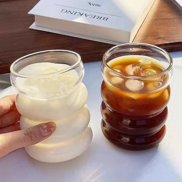 Ripple High Borosilicate Glass Drinkware Cups Colored For Milk Coffee Tea Water Design