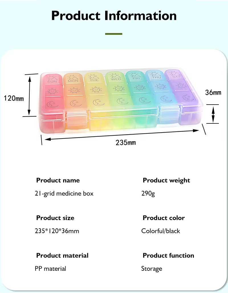 Pill Container Organizer 3 Times Day 7 Days Plastic Portable 21 Compartments Weekly Travel Vitamin Medication Case