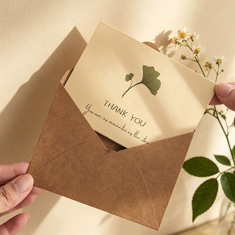 Vintage Floral Printed Thank You Cards With Brown Kraft Paper Envelopes