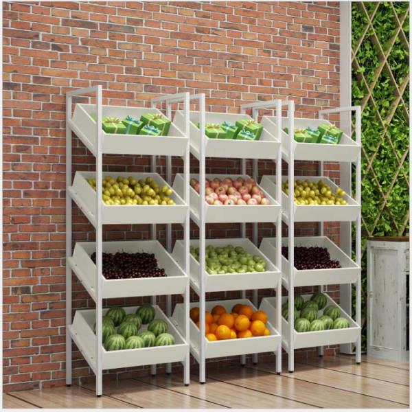 High Grade Cold-rolled Sheet Wooden Fruit Vegetable Display Rack for Supermarket Stores