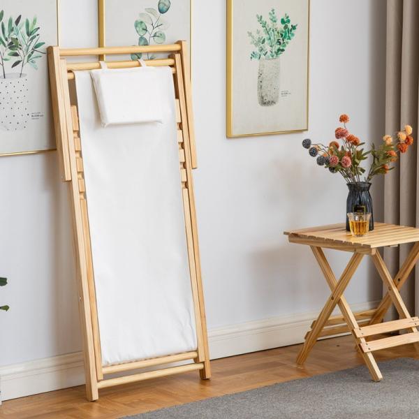 Outdoor Garden Deck Bamboo Relaxing Chair Backrest Adjustable In 4 Positions Canvas Seating Area