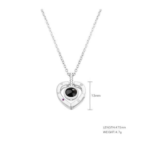 Stainless Steel Rose Gold Silver 100 Languages I Love You Projection Pendant Necklace