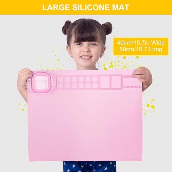 Pink Kids Art Silicone Painting Mat And Brush Cleaner Tool Customized Logo