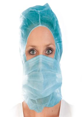 PP Non Woven Disposable Hood Space Cap Sew With 2/3 Ply Face Mask Free Samples
